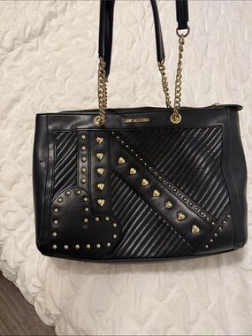 Love Moschino Black Tote with Gold Heart Studs